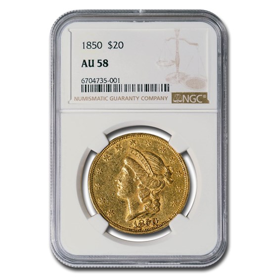 1850 $20 Liberty Gold Double Eagle AU-58 NGC