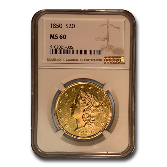 1850 $20 Liberty Gold Double Eagle MS-60 NGC 1850 $20 Liberty Gold Double Eagle MS-60 NGC
