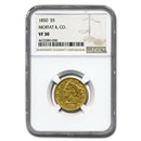 1850 $5 Moffat & Co. Liberty Gold Half Eagle VF-30 NGC
