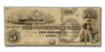 1850 $5 The Cochituate Bank of Boston, MA MA-130 Fine 1850 $5 The Cochituate Bank of Boston, MA MA-130 Fine