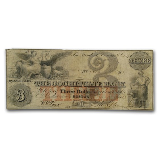 1850-53 $3 The Cochituate Bank of Boston, MA MA-130 VF 1850-53 $3 The Cochituate Bank of Boston, MA MA-130 VF