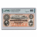 1850/60s $3 Stonington Bank - Stonington, CT CU-66 EPQ PMG CT-415