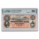 1850/60s $3 Stonington Bank - Stonington, CT CU-66 EPQ PMG CT-415