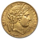 1850-A France Gold 20 Francs Early Head Ceres AU