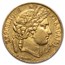 1850-A France Gold 20 Francs Early Head Ceres AU