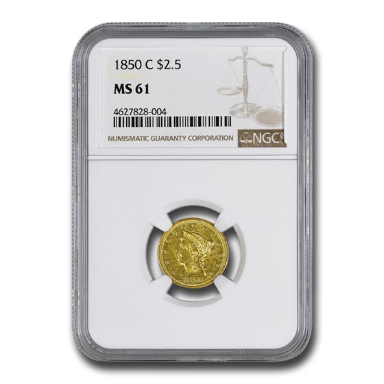 1850-C $2.50 Liberty Gold Quarter Eagle MS-61 NGC 1850-C $2.50 Liberty Gold Quarter Eagle MS-61 NGC