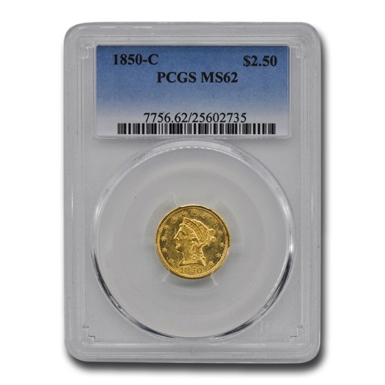1850-C $2.50 Liberty Gold Quarter Eagle MS-62 PCGS 1850-C $2.50 Liberty Gold Quarter Eagle MS-62 PCGS