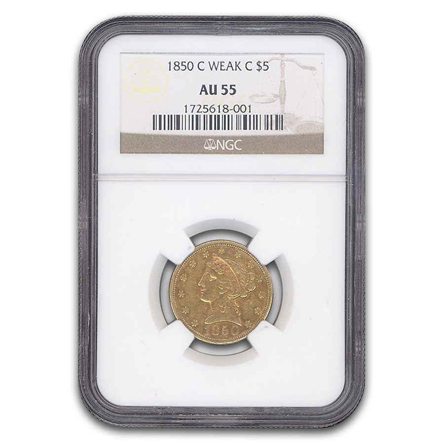 1850-C $5 Liberty Gold Half Eagle AU-55 NGC (Weak C)