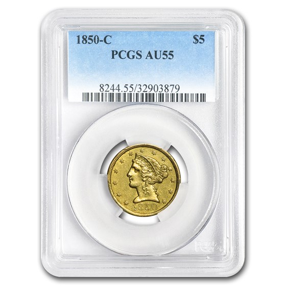 1850-C $5 Liberty Gold Half Eagle AU-55 PCGS 1850-C $5 Liberty Gold Half Eagle AU-55 PCGS