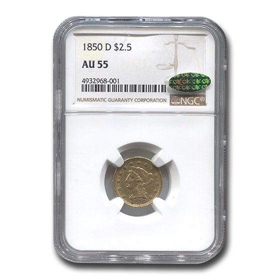 1850-D $2.50 Liberty Gold Quarter Eagle AU-55 NGC CAC 1850-D $2.50 Liberty Gold Quarter Eagle AU-55 NGC CAC