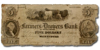 1850 Farmers & Drovers Bk of Waynesburg,PA $5 PA-695 COUNTERFEIT 1850 Farmers & Drovers Bk of Waynesburg,PA $5 PA-695 COUNTERFEIT