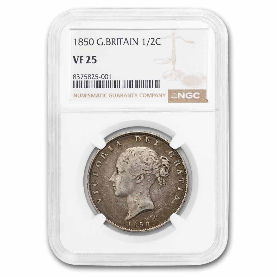 1850 Great Britain Silver Half Crown Victoria VF-25 NGC