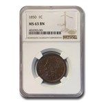 1850 Large Cent MS-63 NGC (Brown)