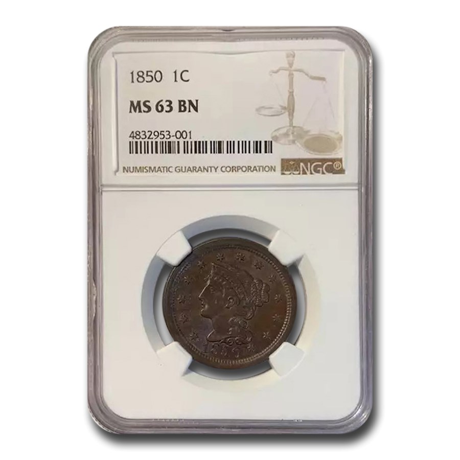 1850 Large Cent MS-63 NGC (Brown)