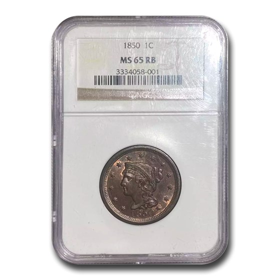 1850 Large Cent MS-65 NGC (Red/Brown) 