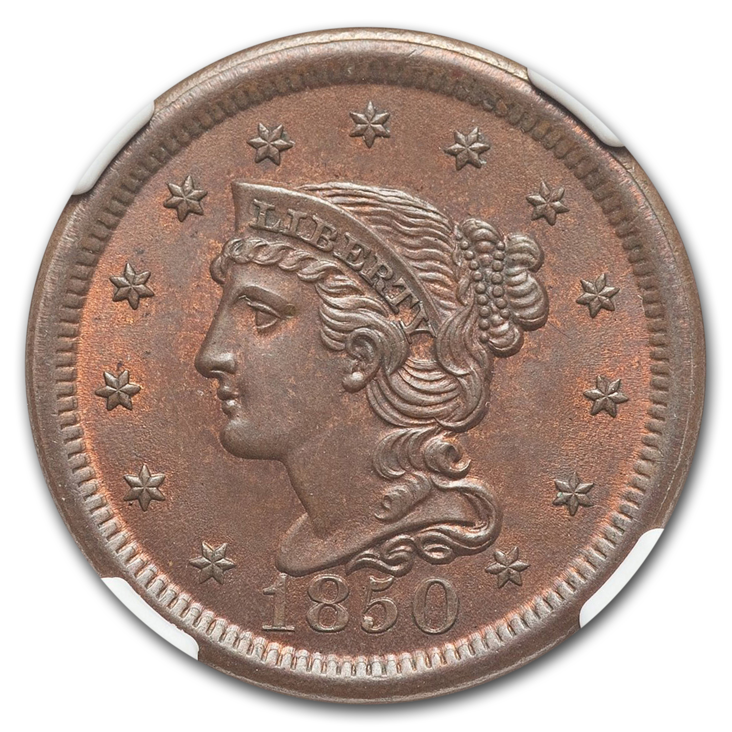 1850 (None) Phil Braided Hair Large Cent Value | BN - APMEX