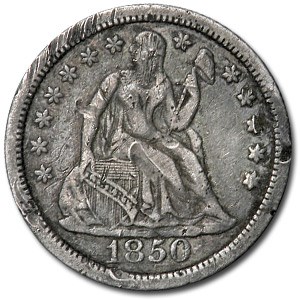 1850 Liberty Seated Dime XF Details (Rim Dings) 1850 Liberty Seated Dime XF Details (Rim Dings)