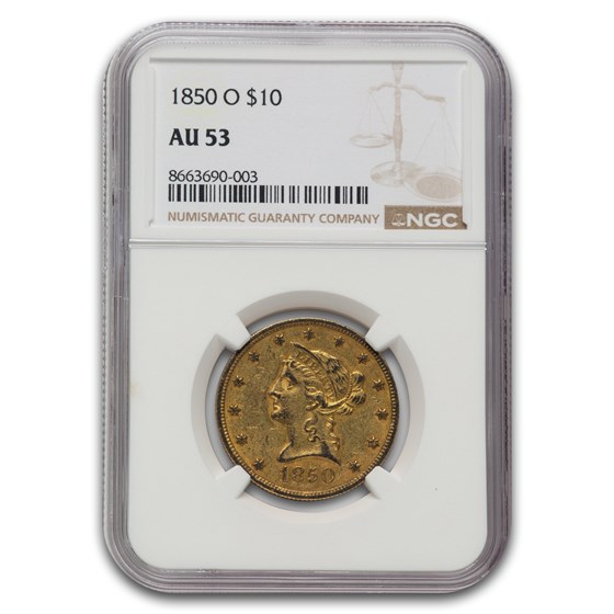 1850-O $10 Liberty Gold Eagle AU-53 NGC