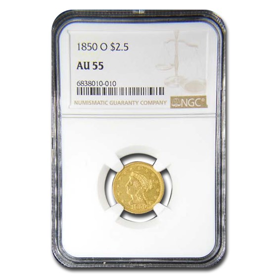1850-O $2.50 Liberty Gold Quarter Eagle AU-55 NGC 1850-O $2.50 Liberty Gold Quarter Eagle AU-55 NGC