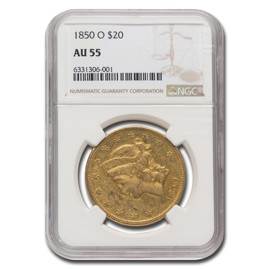 1850-O $20 Liberty Gold Double Eagle AU-55 NGC