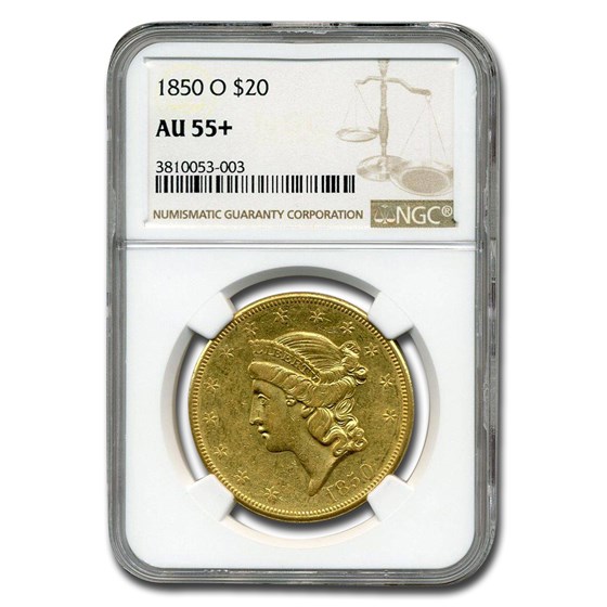 1850-O $20 Liberty Gold Double Eagle AU-55+ NGC 1850-O $20 Liberty Gold Double Eagle AU-55+ NGC