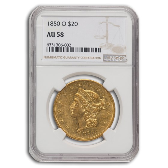1850-O $20 Liberty Gold Double Eagle AU-58 NGC 1850-O $20 Liberty Gold Double Eagle AU-58 NGC