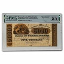 1850s $5000 Bank of Pennsylvania AU-55 EPQ PMG (PA-480-G212) SP