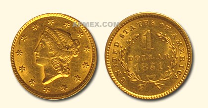 1851 $1 Liberty Head Gold MS-61 Details (Obv Scratch)