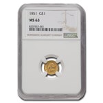 1851 $1 Liberty Head Gold MS-63 NGC