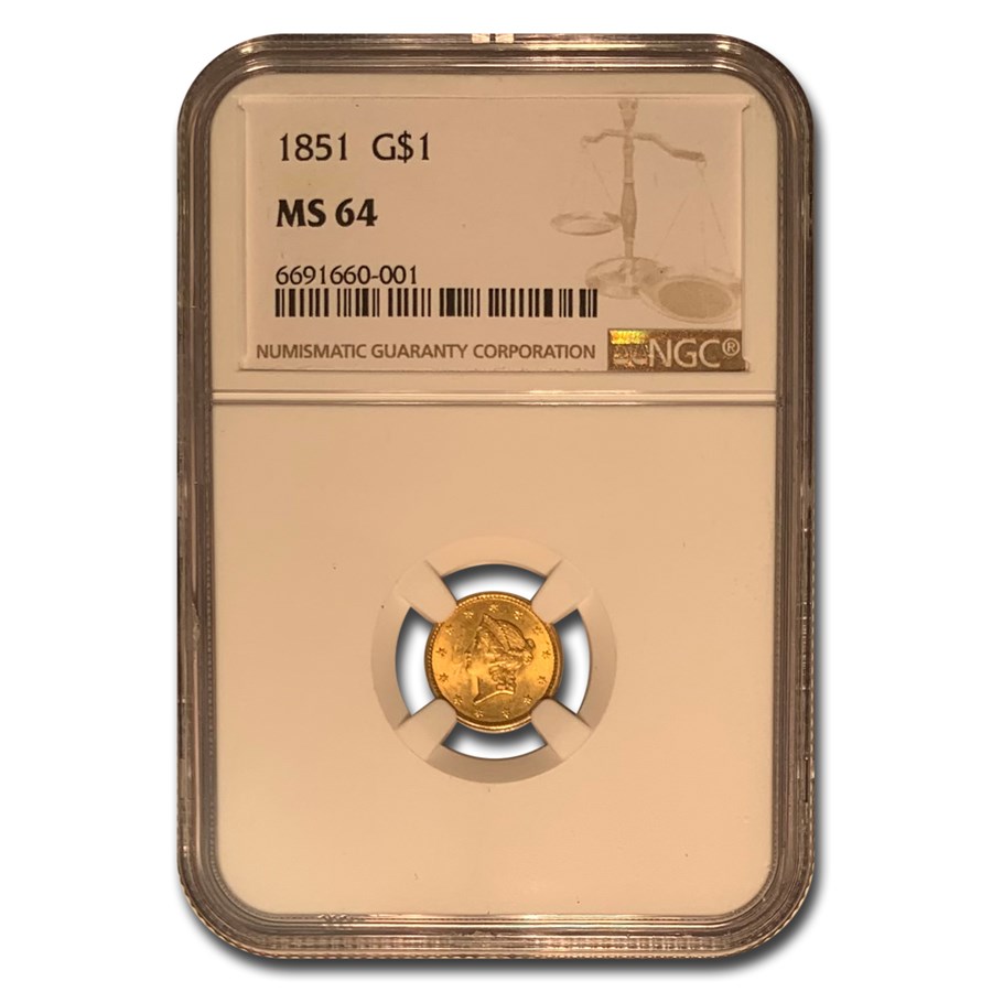 1851 $1 Liberty Head Gold MS-64 NGC