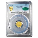 1851 $1 Liberty Head Gold MS-64+ PCGS CAC
