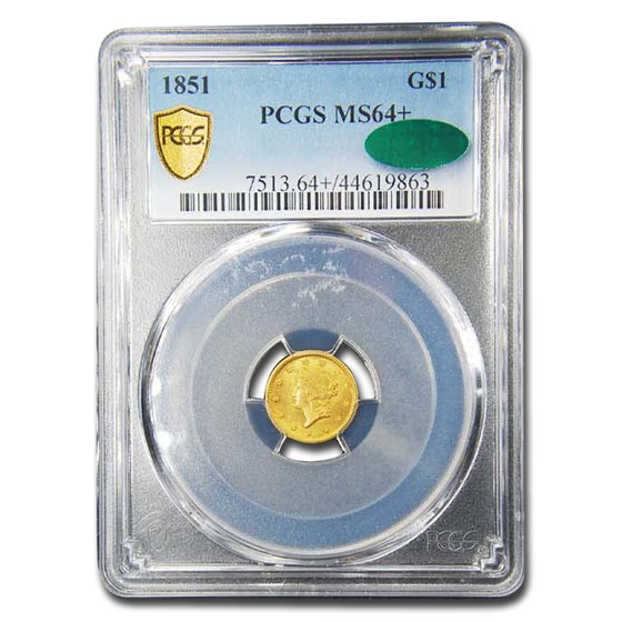 1851 $1 Liberty Head Gold MS-64+ PCGS CAC 1851 $1 Liberty Head Gold MS-64+ PCGS CAC