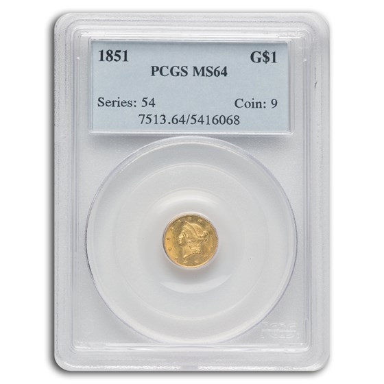 1851 $1 Liberty Head Gold MS-64 PCGS 1851 $1 Liberty Head Gold MS-64 PCGS