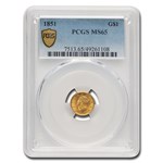 1851 $1 Liberty Head Gold MS-65 PCGS