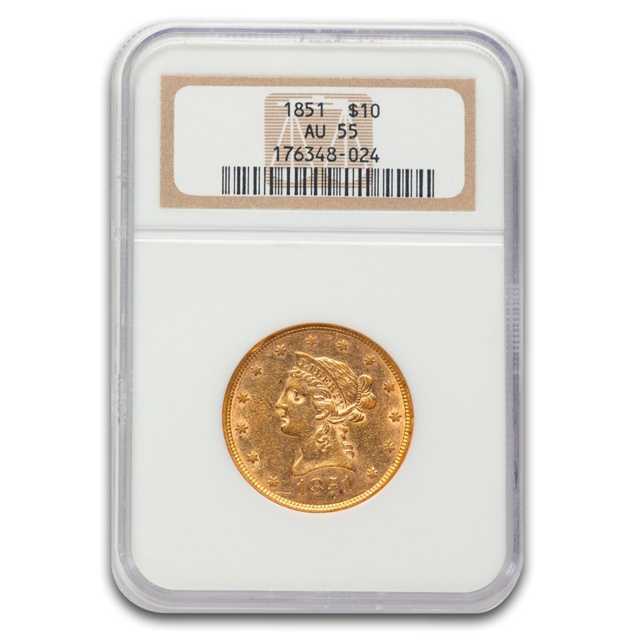 1851 $10 Liberty Gold Eagle AU-55 NGC