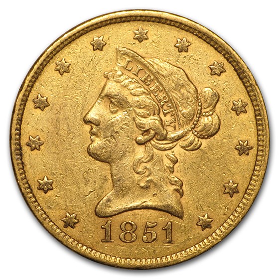 1851 $10 Liberty Gold Eagle AU 1851 $10 Liberty Gold Eagle AU
