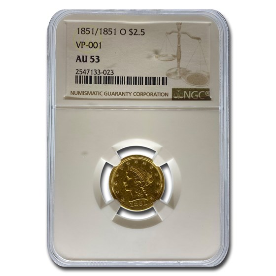 1851/1851-O $2.50 Liberty Gold Quarter Eagle AU-53 NGC (VP-001) 1851/1851-O $2.50 Liberty Gold Quarter Eagle AU-53 NGC (VP-001)