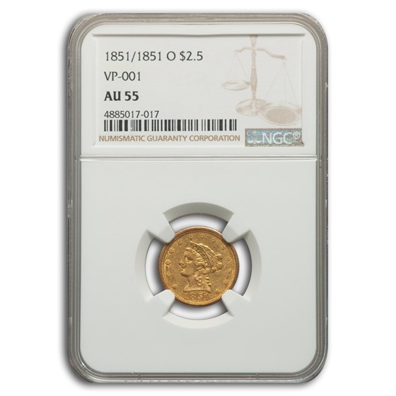1851/1851-O $2.50 Liberty Gold Quarter Eagle AU-55 NGC (VP-001) 1851/1851-O $2.50 Liberty Gold Quarter Eagle AU-55 NGC (VP-001)