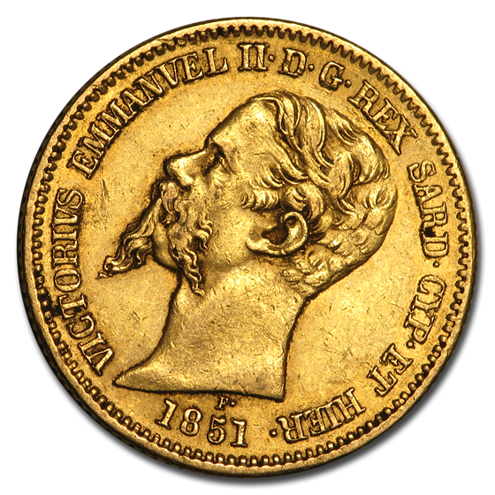 1851-1853 Sardinia Gold 20 Lire Vittorio Emanuele XF/AU 1851-1853 Sardinia Gold 20 Lire Vittorio Emanuele XF/AU