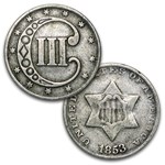 1851-1862 Three Cent Silver Fine/VF