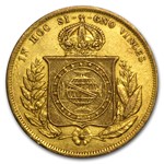 1851-1889 Brazil Gold 10,000 Reis Pedro II Avg Circ (Random)