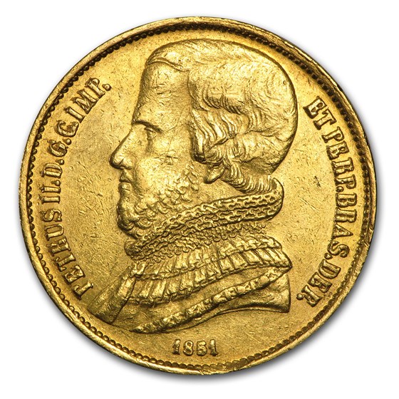 1851-1889 Brazil Gold 20,000 Reis Pedro II XF (Random) 1851-1889 Brazil Gold 20,000 Reis Pedro II XF (Random)