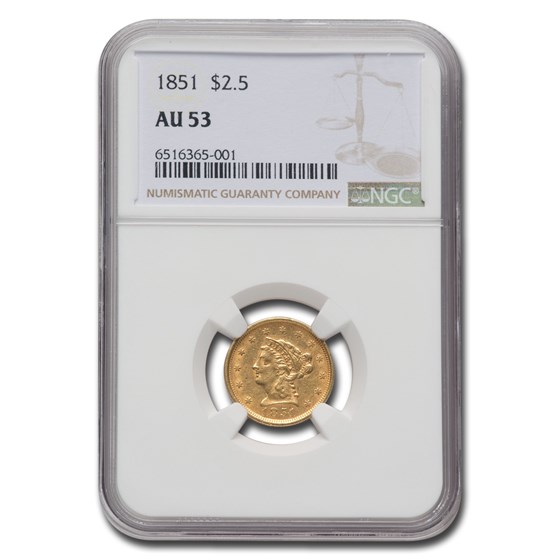 1851 $2.50 Liberty Gold Quarter Eagle AU-53 NGC 1851 $2.50 Liberty Gold Quarter Eagle AU-53 NGC
