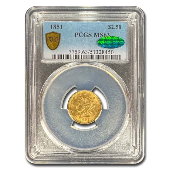 1851 $2.50 Liberty Gold Quarter Eagle MS-63 PCGS CAC 1851 $2.50 Liberty Gold Quarter Eagle MS-63 PCGS CAC
