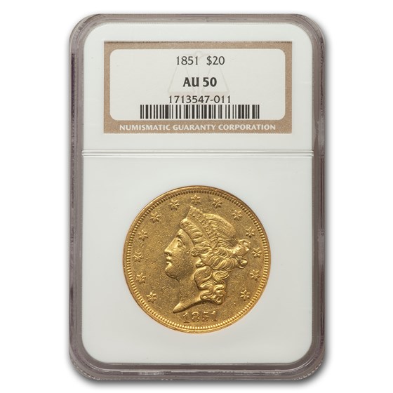 1851 $20 Liberty Gold Double Eagle AU-50 NGC 1851 $20 Liberty Gold Double Eagle AU-50 NGC