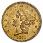 1851 $20 Liberty Gold Double Eagle AU-53 PCGS