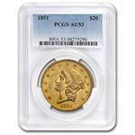 1851 $20 Liberty Gold Double Eagle AU-53 PCGS