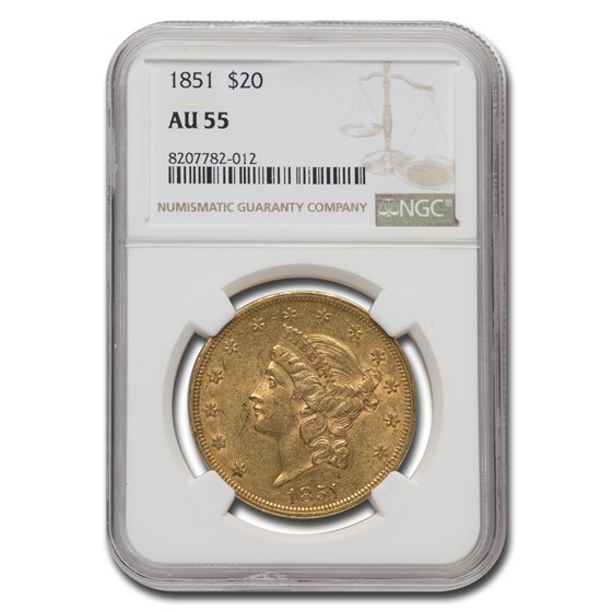 1851 $20 Liberty Gold Double Eagle AU-55 NGC