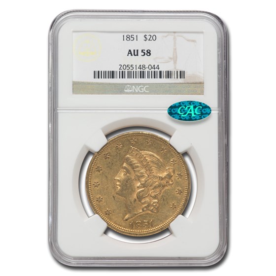 1851 $20 Liberty Gold Double Eagle AU-58 NGC CAC 1851 $20 Liberty Gold Double Eagle AU-58 NGC CAC