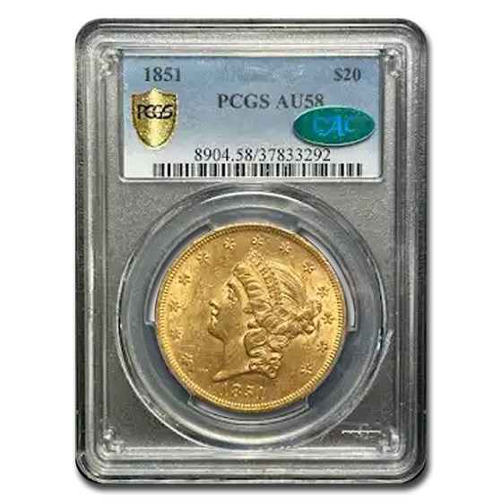1851 $20 Liberty Gold Double Eagle AU-58 PCGS CAC 1851 $20 Liberty Gold Double Eagle AU-58 PCGS CAC